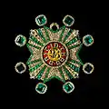 Étoile de l'Ordre bavarois de Saint Hubert, XIXe&nbsp;siècle, émail, or, diamants, émeraudes, Schatzkammer, Residenz, Munich, Bavière, Allemagne.
