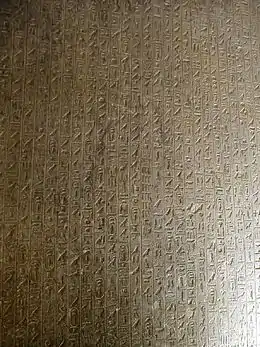 Hiéroglyphes gravé sur un mur intérieur d'une pyramide.