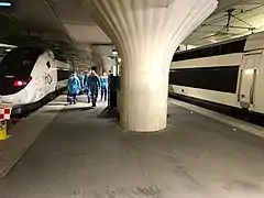 Rames TGV « Chardon&nbsp;5 » (à gauche) et « Chardon&nbsp;4 » (à droite), en gare de Paris-Austerlitz.