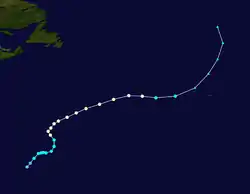 Trajectoire de Tanya dans l'Atlantique.