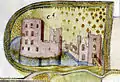 Représentation du château vers 1596 par Symon Aerntszoon van Buningen.