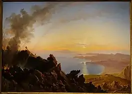 Vue de la baie de Naples depuis le cratère du Vésuve par Franz Ludwig Catel (vers 1840).