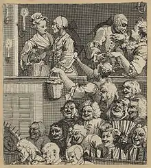 galerie de caricatures d'un auditoire en gros plan riant aux éclats ou en coin,&nbsp;etc. dans un théâtre