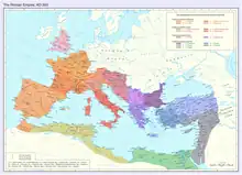 Carte de l'Empire romain avec les différentes frontières administratives