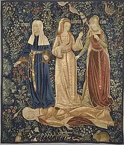 Le Triomphe de la Mort, ou les Trois Moires, tapisserie flamande (Victoria and Albert Museum).