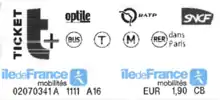 Le ticket t+ depuis 2018, blanc avec les logos d'IDFM.
