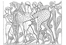 Dessin d'une fresque de la tombe Campana.