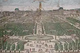 Le jardin au XVIIe siècle, met en scène le palais des Tuileries avant tout.