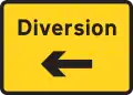 Déviation sur les routes secondaires ou pour les travaux routiers de départ à gauche.