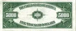 Revers d'un billet de 5000 dollars américains, type 1934
