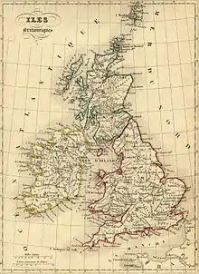 Carte du Royaume-Uni et de l'Irlande de 1843.