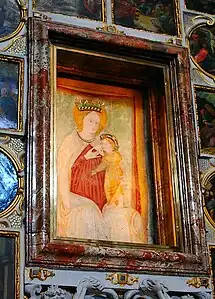 Vierge nourrissant Jésus : fragment de fresque (XVIe&nbsp;siècle): sanctuaire S. Maria dei Miracoli, Morbio Inferiore Santuario di Santa Maria dei Miracoli (Morbio Inferiore) (Suisse).