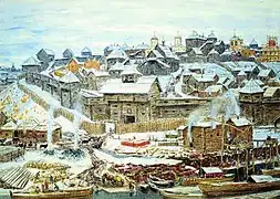 Le Kremlin et sa palissade de bois sous Ivan&nbsp;Ier.