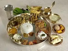 Un Thali végétarien, ou Bhojanam. L'Andhra Pradesh est réputé pour sa gastronomie épicée.