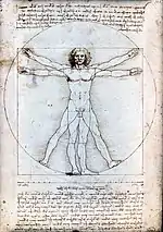 Un dessin représentant un homme au sein de formes géographiques et encadré par des écrits.