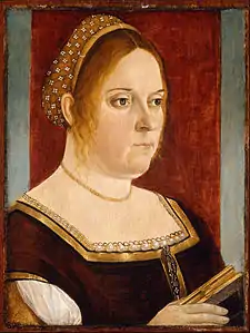 Portrait d'une dame avec un livre, vers 1495, 39,3&nbsp;×&nbsp;28,8&nbsp;cm, huile sur panneau, Musée d'art de Denver, Colorado.