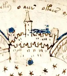 détail du folio 86 : un château médiéval.