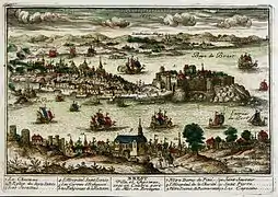 Vue cavalière de Brest et de sa rade au XVIIe&nbsp;siècle
