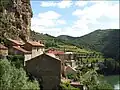 Le village s'allonge entre la falaise et le Tarn.
