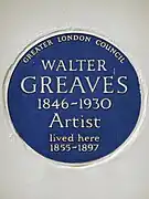 Plaque de Walter Greaves&nbsp;(en).