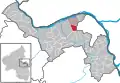 Localisation de Wackernheim dans la Verbandsgemeide et dans l'arrondissement.