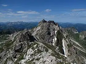 Vue de la face est du Westliche Wengenkopf depuis la via ferrata de Hindelang.