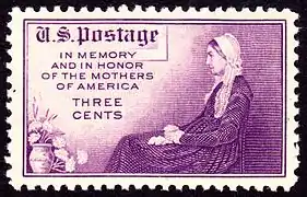 Timbre émis par la poste américaine en 1934 «&nbsp;en mémoire et en l'honneur des mères des États-Unis&nbsp;».