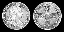 Pièce d'argent montrant Guillaume&nbsp;III et ses armoiries.