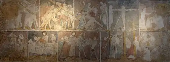 Fresque gothique "Vie et Passion du Christ, Œuvres de Miséricorde" (XIVe&nbsp;siècle).