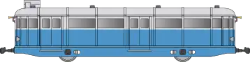Autorail avec un bas de caisse bleu clair et un haut de caisse gris clair.