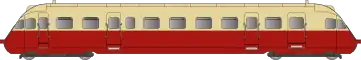 Autorail avec bas de caisse rouge et haut de caisse crème.