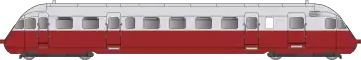 Autorail avec un bas de caisse rouge foncé et un haut de casse gris clair.