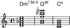 <<
  \new ChordNames { \relative {
  <d f aes c e>1 <g b d f aes bes cis ees>1 < c e g b>1  }
}
  \new Staff \relative c'{
 <d f aes c e>1 <g b f' bes ees>1 < c, e g b>1  }

  >>
