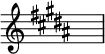 {\key b\major\override Staff.TimeSignature.stencil=##f \skip 1}\layout {indent = #0 line-width = #26 ragged-last = ##f}