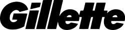 Logo de l'entreprise Gillette. Gillette écrit en grand et en noir