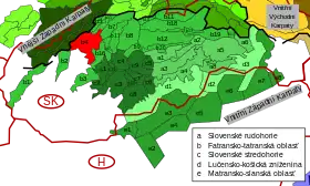 Carte de localisation des monts Strážovské vrchy en Slovaquie.