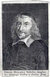 Buste de Hobbes à 58&nbsp;ans de trois quart, regard scrutateur, lèvres timidement pincées, calotte sur la tête.