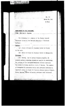 Fac-similé d'un rapport secret daté de novembre 1941 d'un agent américain de l'OSS faisant état des richesses de la Direction de la guerre politique britannique